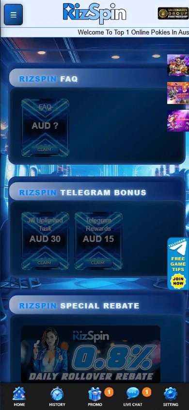 Rizspin Casino mobile promotions screen
